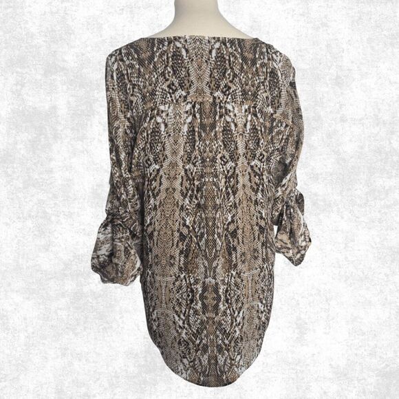 Calvin Klein Snakeskin Blouse – Size L – Animal Print Tie-Neck Top - Picture 5 of 6